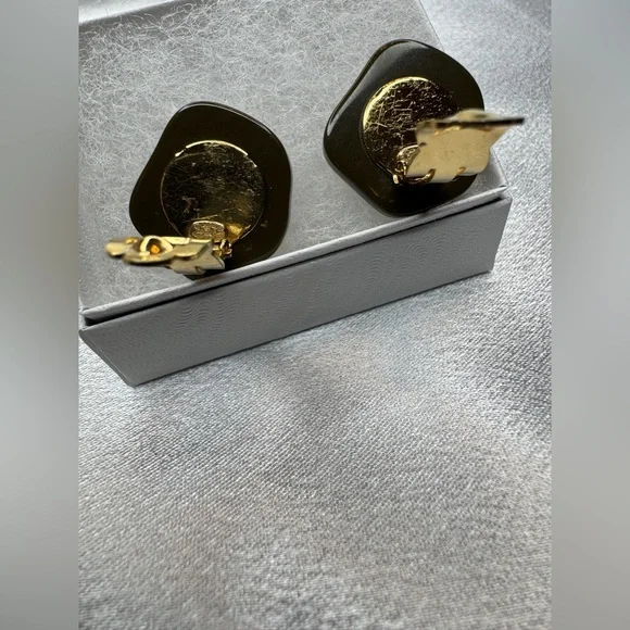 CHANEL Olive Green and Beige Camellia Earrings